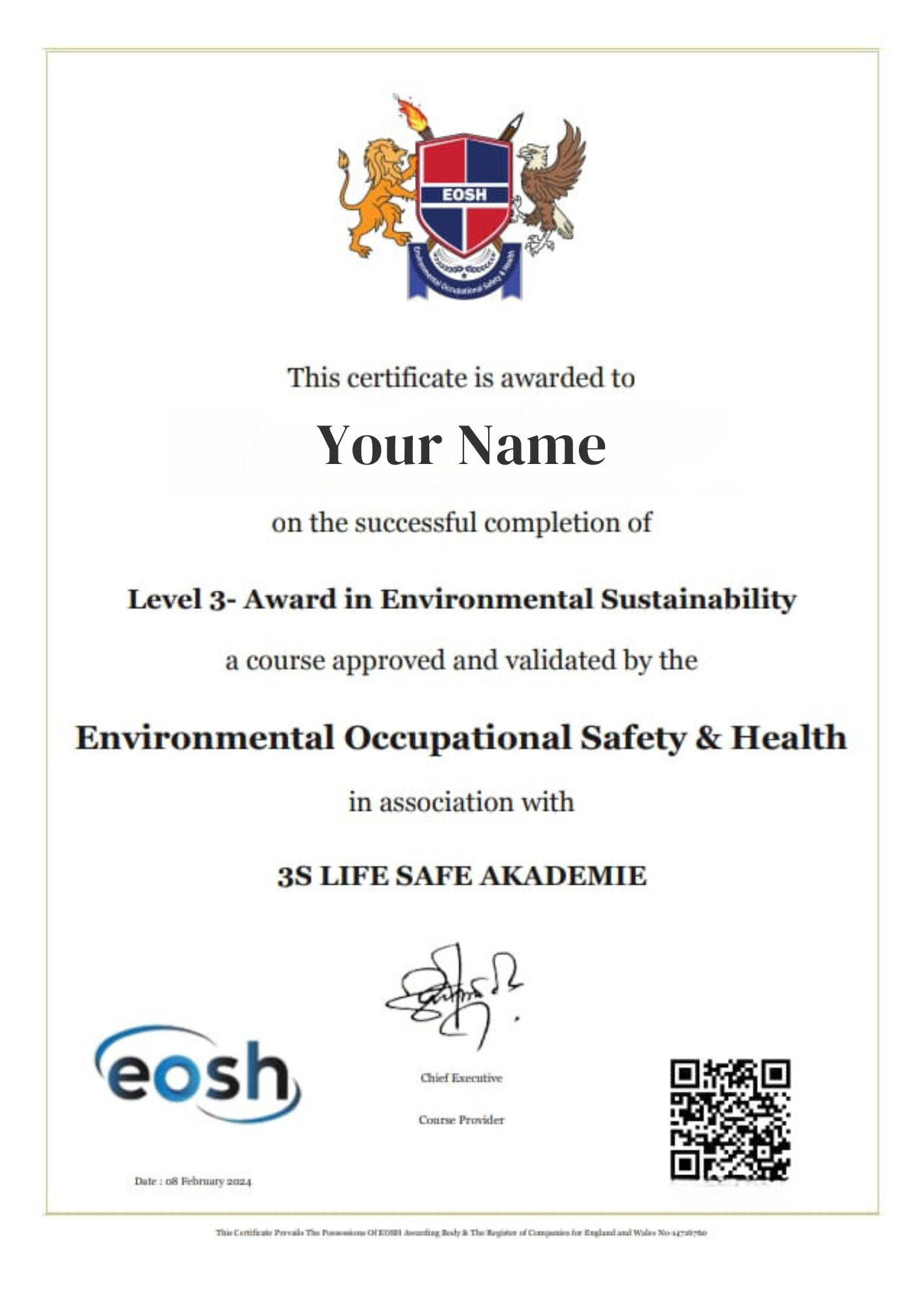 Sample EOHS Certificate - 3S Life Safe Akademie